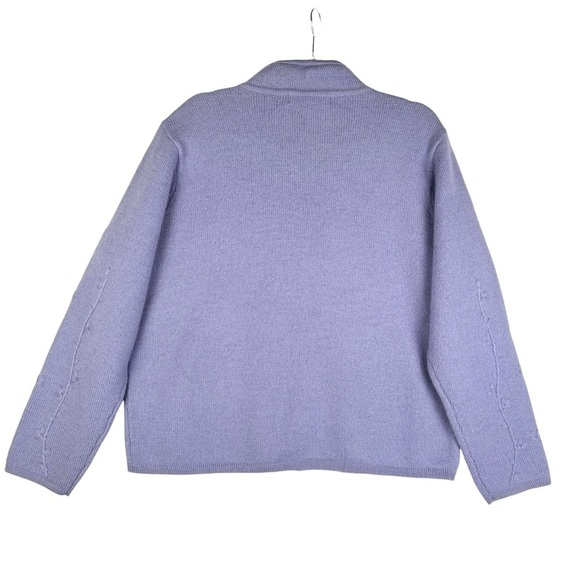 Herman Geist Wool Sweater Womens Size Medium Purple Floral Cardigan Full Zip - Picture 2 of 7